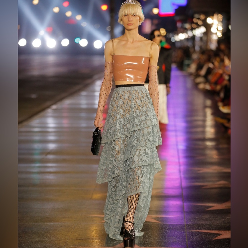 Gucci Pre-Fall 2022 Runway layered lace maxi skirt